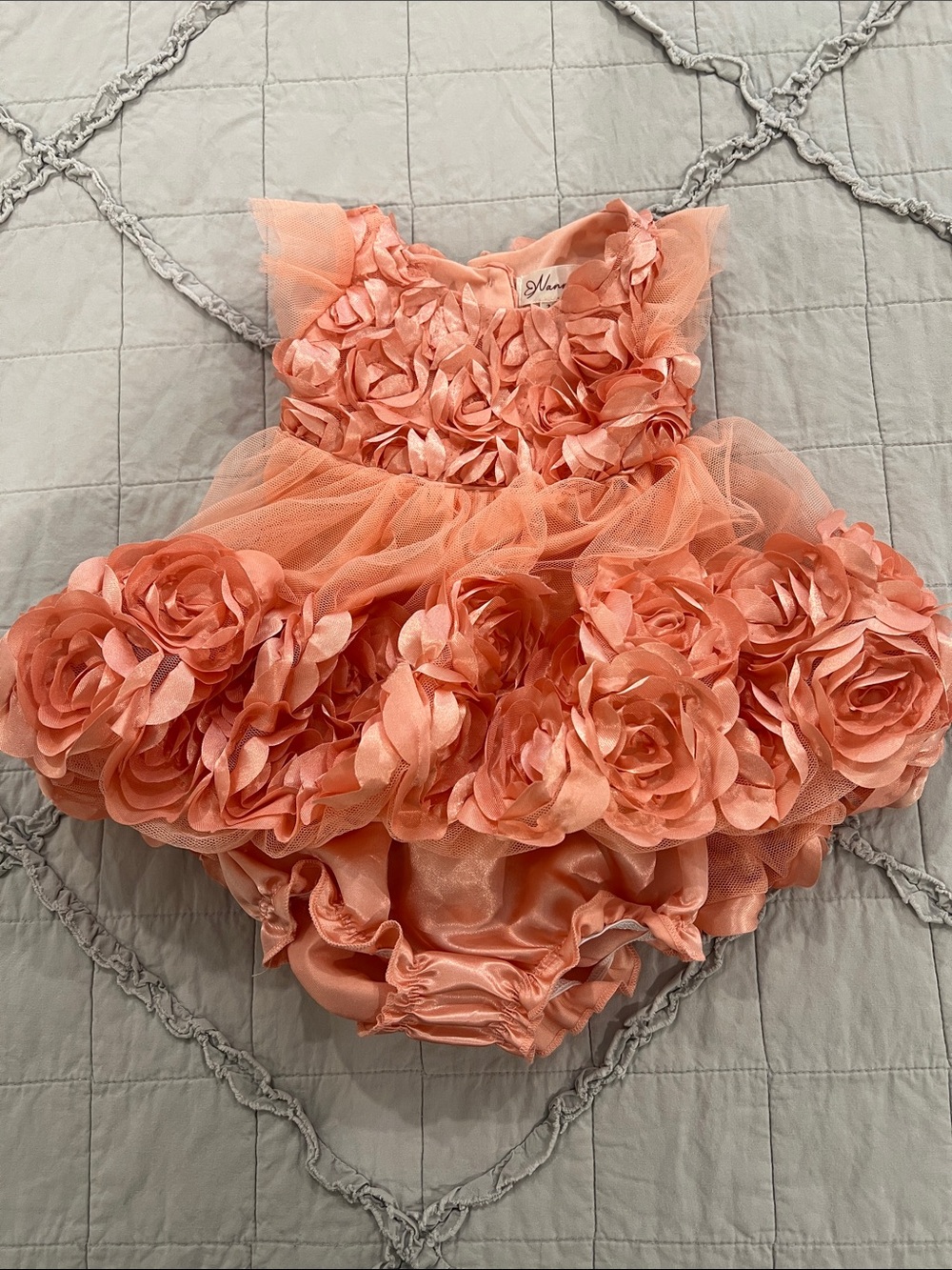 Nannette Peach Floral Ruffle Baby Dreas